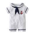 stylesilove.com Baby Boy Marine Sailor White Short Sleeve Romper Onesie Outfit Holiday Special Occasion Baby Clothing